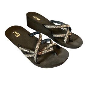 Teva Mush Mandalyn Wedge Ola 2 Sandals Crisscross Women Size 8 Black White‎
